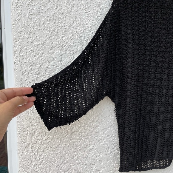 Zara black open crochet top 3/4 sleeves XS - Picture 3 of 6